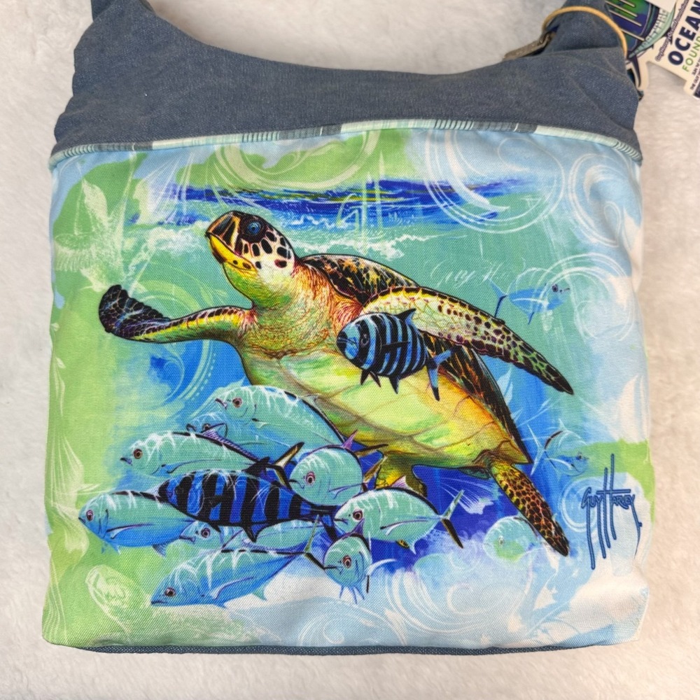Guy Harvey Purse NWT Sea Turtle Fish Hobo Shoulder Bag Canvas Beach Tote - Picture 4 of 16